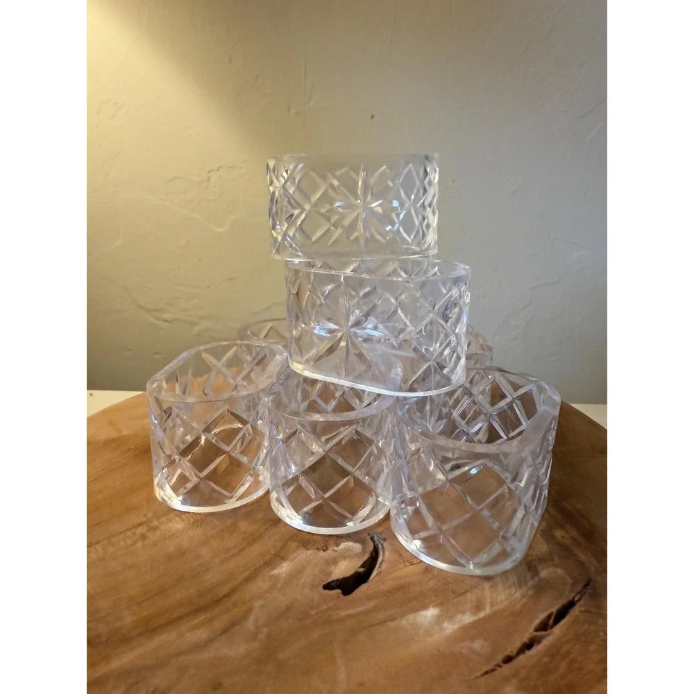 Vintage Acrylic Plastic Crystal Like Napkin Rings Set of 8
